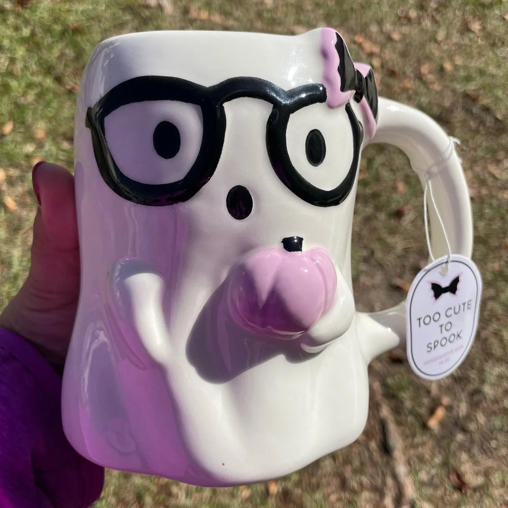 NEW To Cute to Spook Ghost Mug with glasses and pink pumpkin Fall Gift